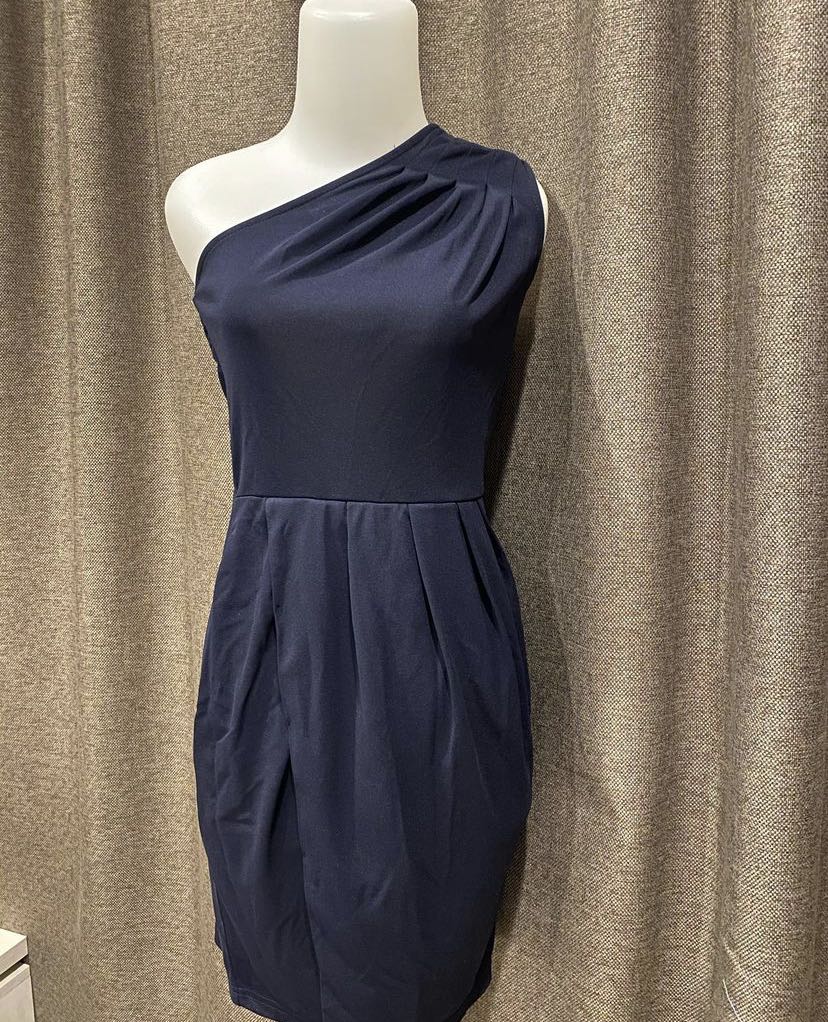 One Shoulder Dress Navy, Fesyen Wanita 