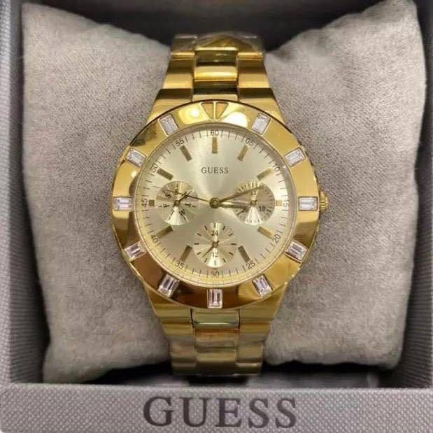 READY STOCK ORIGINAL GUESS GLISTEN GOLD DIAL TONE STEEL LADIES