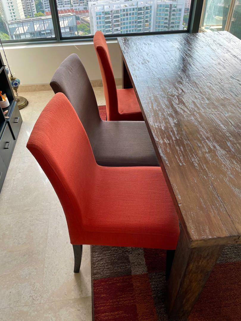 Rustic wood Dining table, 6 chairs and rug, Furniture & Home Living