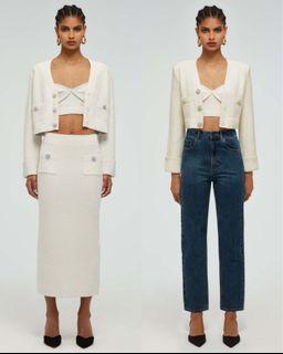 Self Portrait Ivory Knit Crop | Cardigan | Skirt