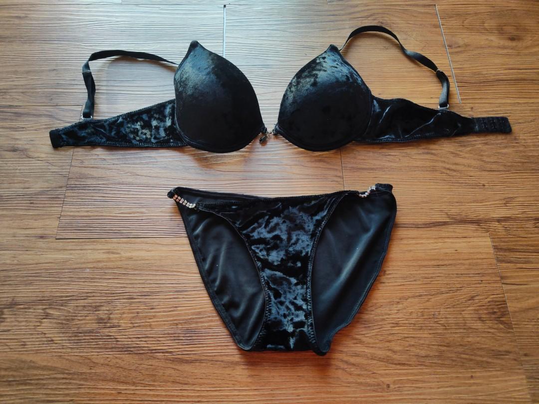Turkish sexy black lingerie bra with panty underwear size EUR 75B FR 90B US  34B TR 80B, Women's Fashion, Tops, Sleeveless on Carousell
