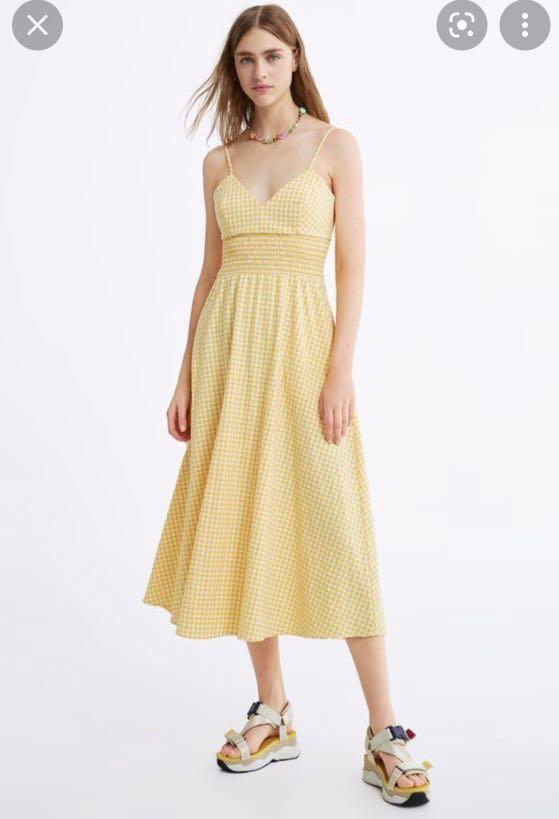 Zara yellow clearance gingham dress