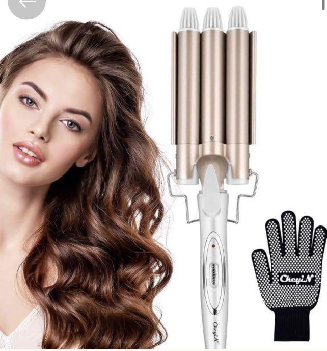 3 Barrel Curling Iron Wand with 1 Heat Resistant Glove Professional Fast Heating 22mm Wavy Hair Waver Curler Mermaid Hair Waving Styling Tools for