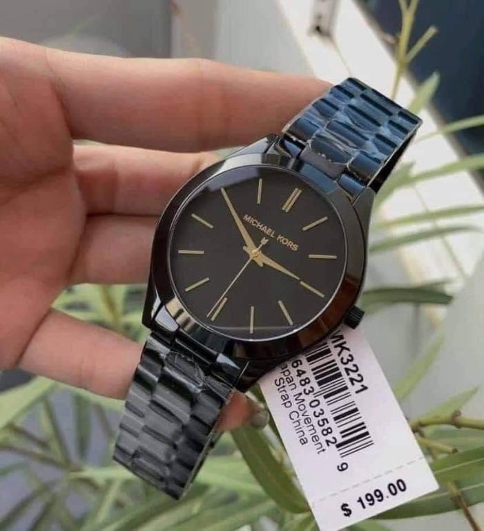 YEAR END SALE ] Michael Kors MK3221 Slim Black Dial Black Watch, Luxury, Watches Carousell