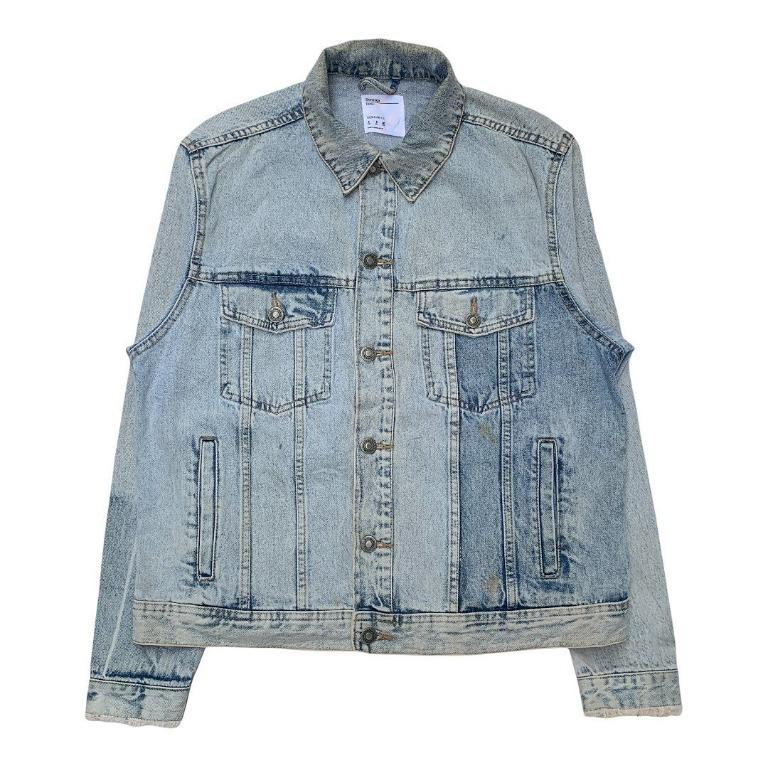 Bershka Mens Regular Fit Trucker Denim Jacket Vintage Yellow Wash