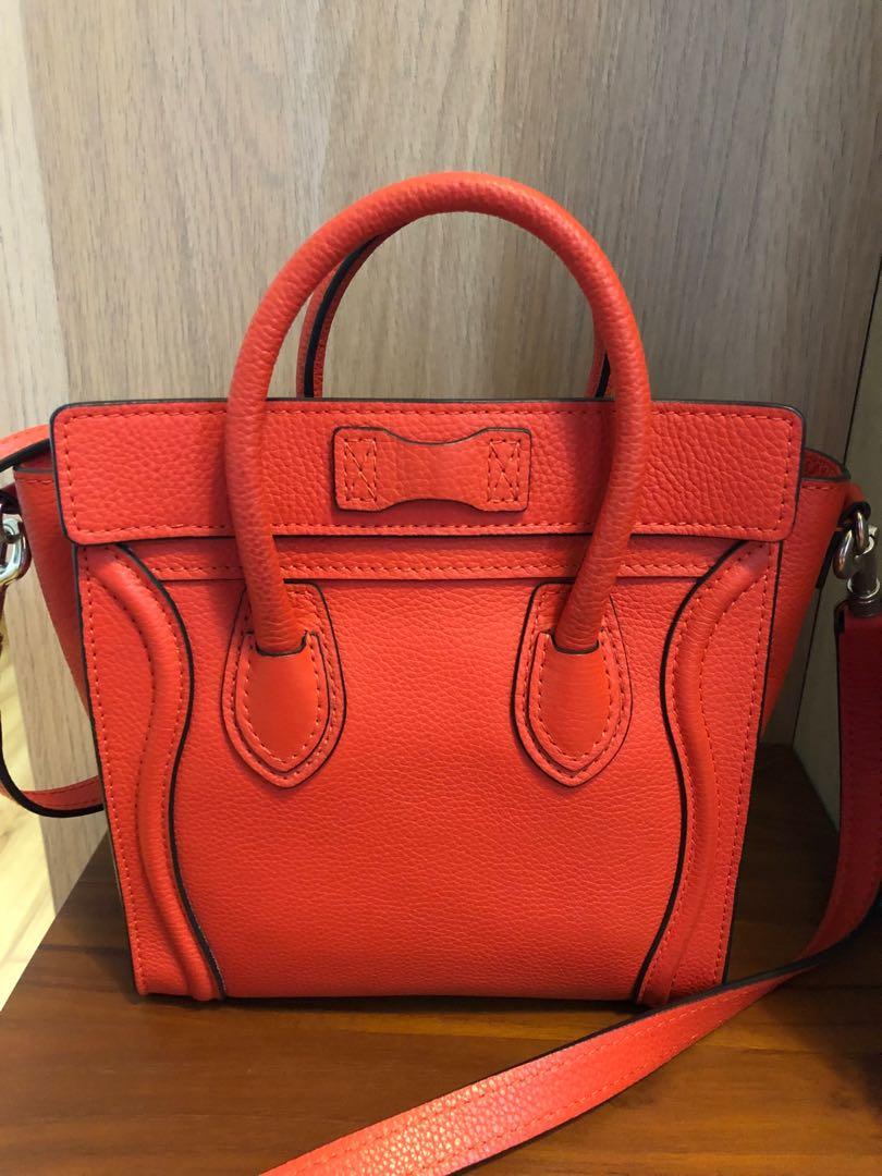 Celine nano luggage vermillion Women s Fashion Bags Wallets