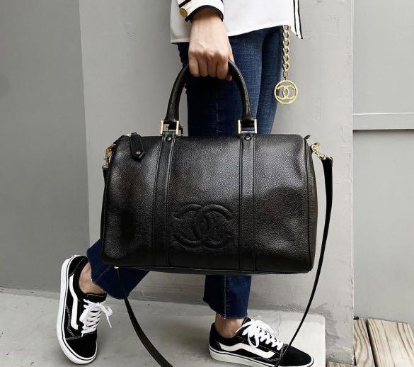 Chanel Black Caviar Leather Medium Boston Bag  Lyst
