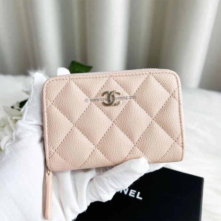 CHANEL, Bags, Auth Chanel 22c Rare Light Pink Caviar Zipped Card Holder  Coin Purse Bnib