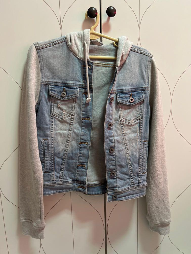 Faded denim jacket with hoodie, Women's 