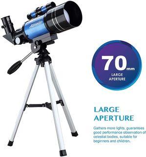 70 Mm Aperture Refractor with Adjustable Tripod Portable Travel Mirror Smartphone Adapter CRKY Hd Telescope for Beginners in Childrens Adult Astronomy 
