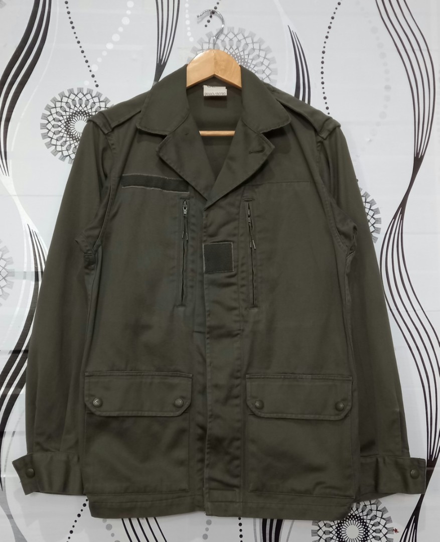 French Moleskin Military Jacket '80s, Fesyen Pria, Pakaian , Baju