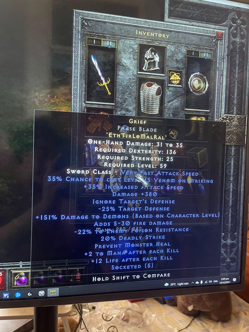 Grief Runeword Phase Blade Diablo 2, Hobbies & Toys, Toys & Games on
