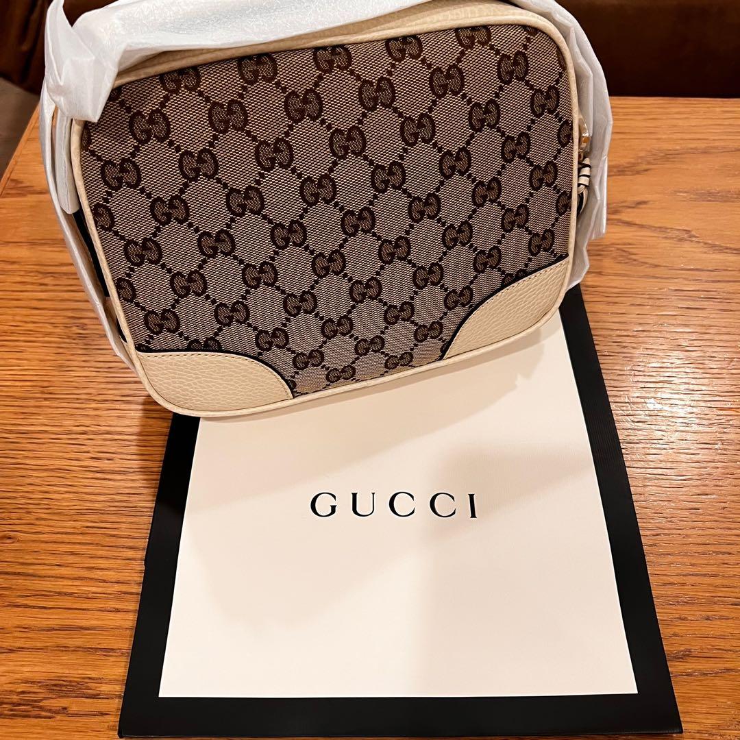 Gucci Beige White Canvas Leather GG BREE Crossbody Bag 449413