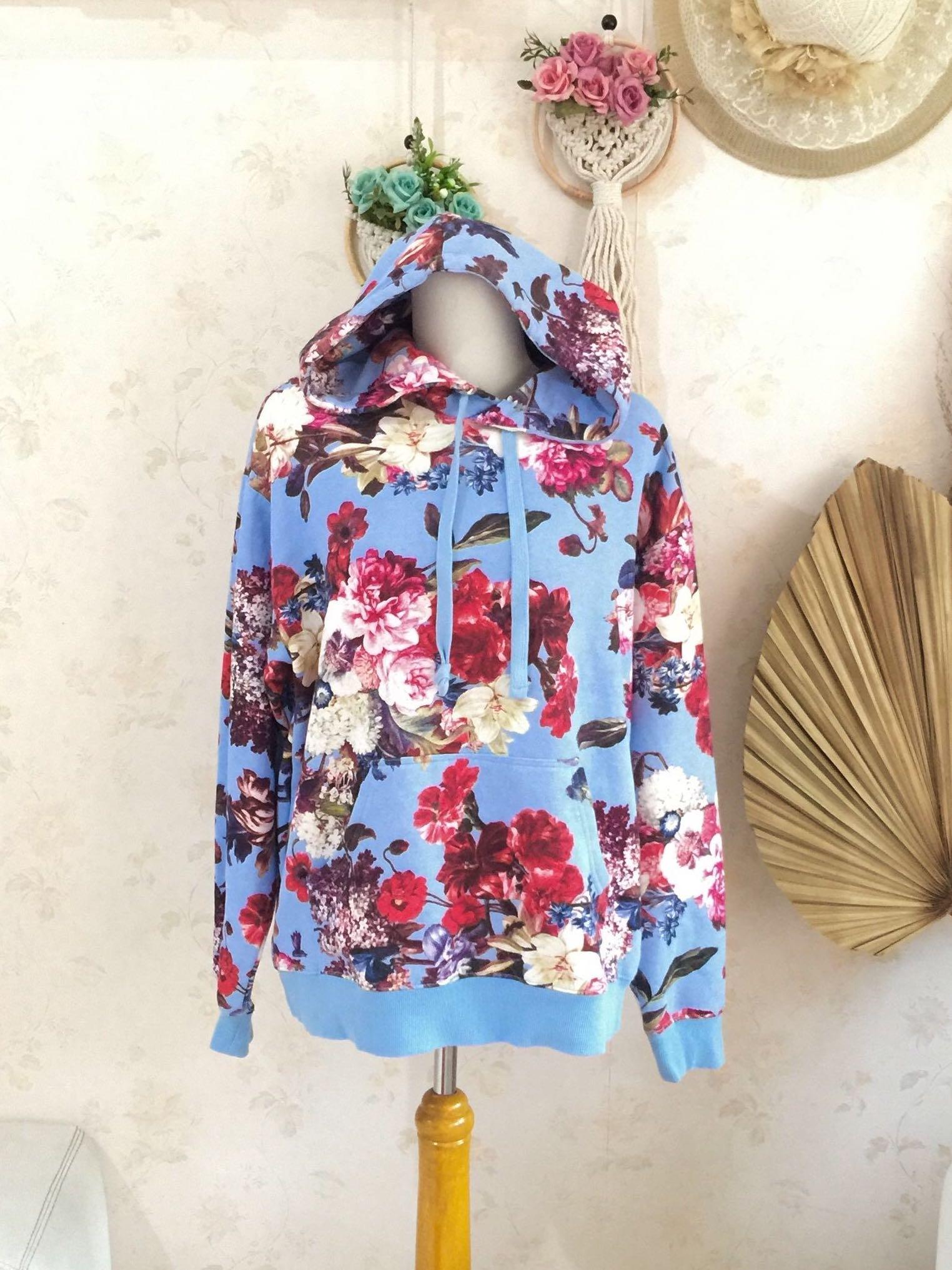 H M Floral Blue Hoodie ORI