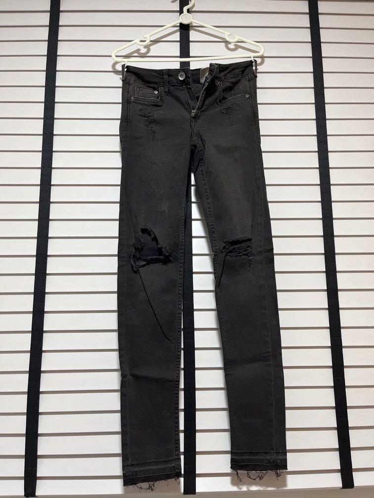 H M super skinny low waist black ripped jeans Women s Fashion