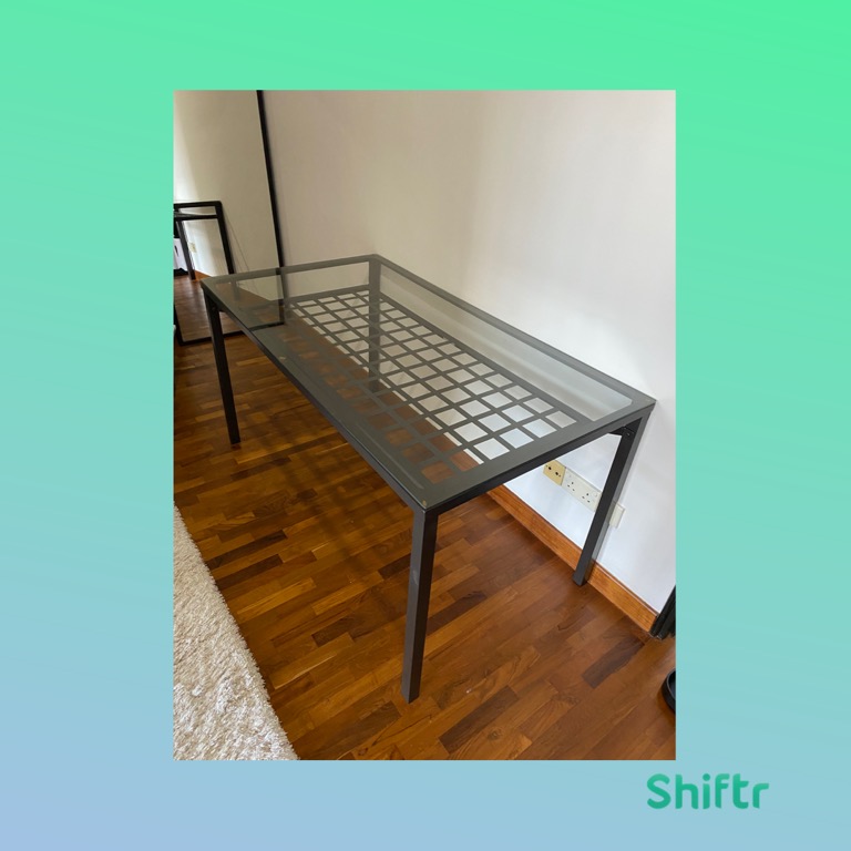 Ikea Glass/Metal Dining Table & 4 Grey Cushioned Chairs, Furniture & Home Living, Furniture