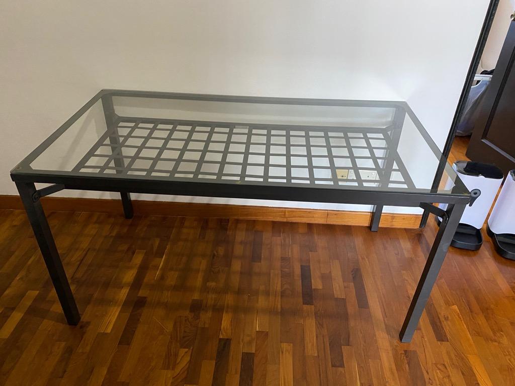 Ikea Glass/Metal Dining Table & 4 Grey Cushioned Chairs, Furniture & Home Living, Furniture