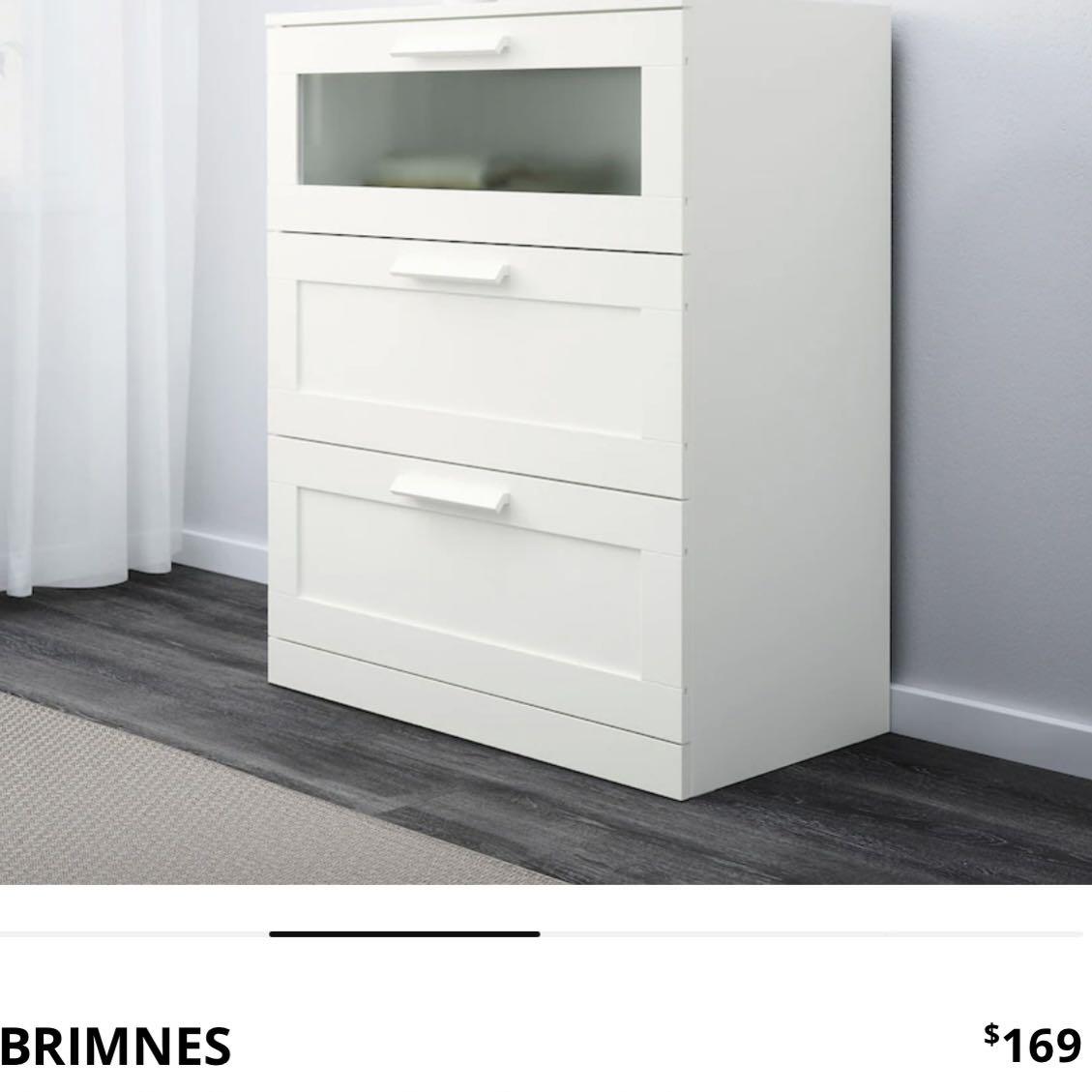 IKEA White Brimnes Chest of 3 Drawers Dresser Shelf, Furniture