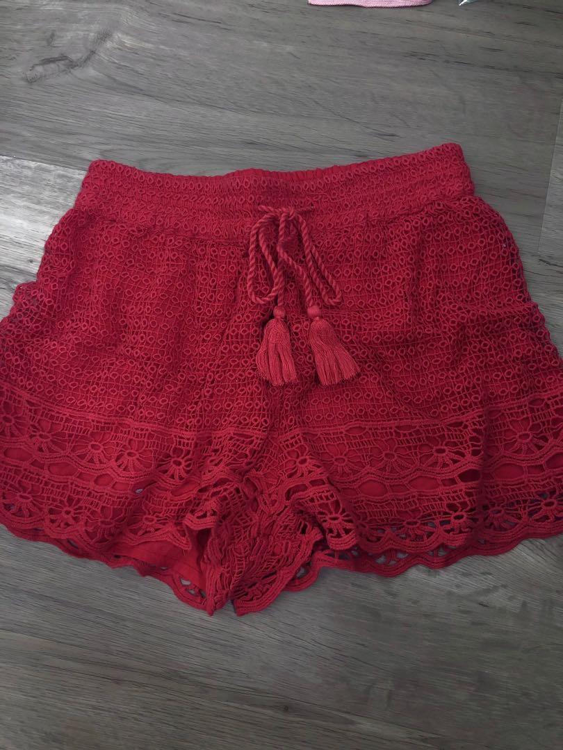 Red new arrivals crochet shorts