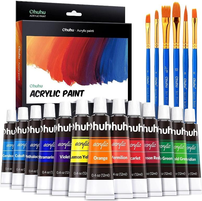 Acrylic Paint Set, 48 Colors (2 oz/Bottle) with 12 Art Brushes, Art Supplies for Painting Canvas, Wood, Ceramic & Fabric, Rich Pigments Lasting