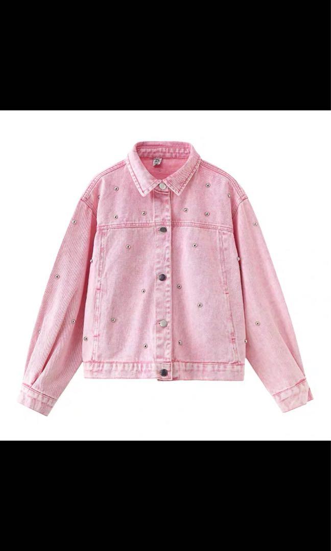 Pink Denim jacket, Women's Fashion 