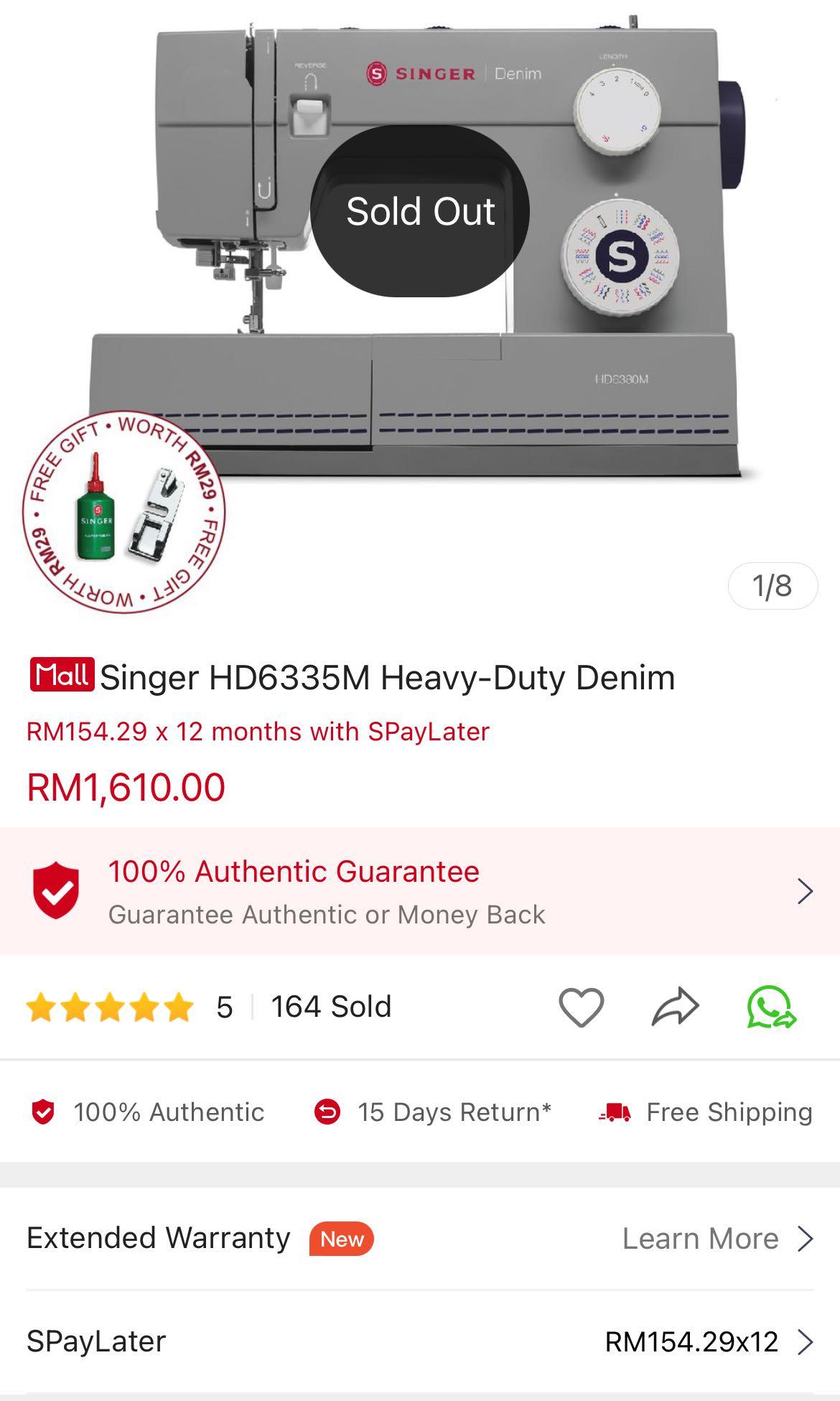 Singer Heavy Duty Denim Sewing Machine HD6335M, Hobbies & Toys