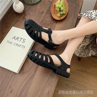 Summer Women's Round Toe Sandals Flat PVC Hollow Sole Shoes lPjb