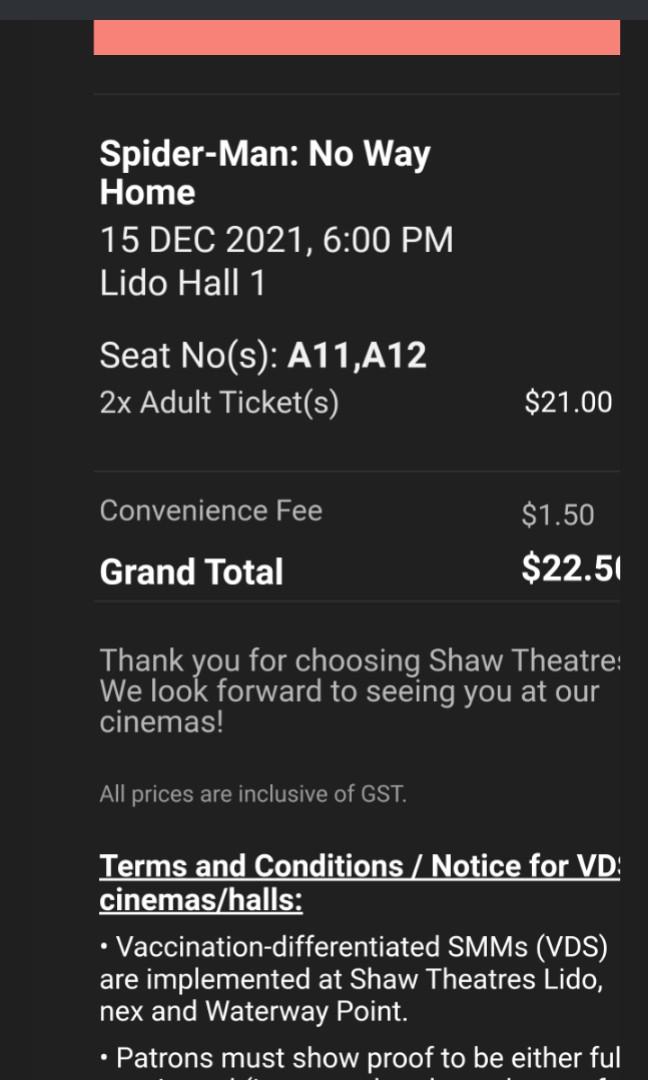 Tickets for SpiderMan No Way Home, Tickets & Vouchers, Event Tickets