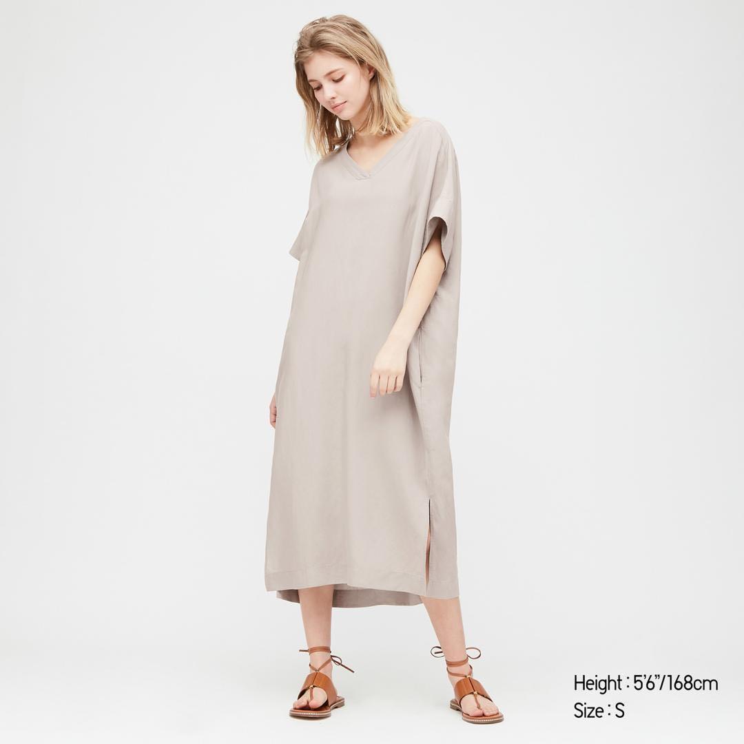 UNIQLO Linen Dress Grey L size Women s Fashion Muslimah
