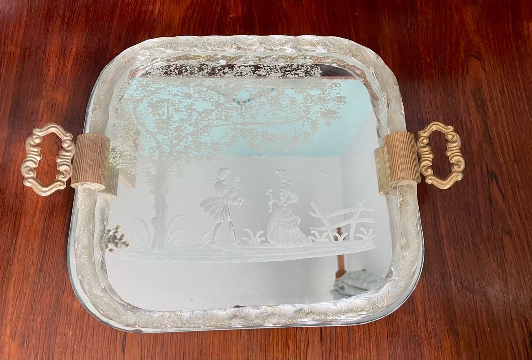 Vintage Murano Mirrored Tray, Furniture & Home Living, Home Decor