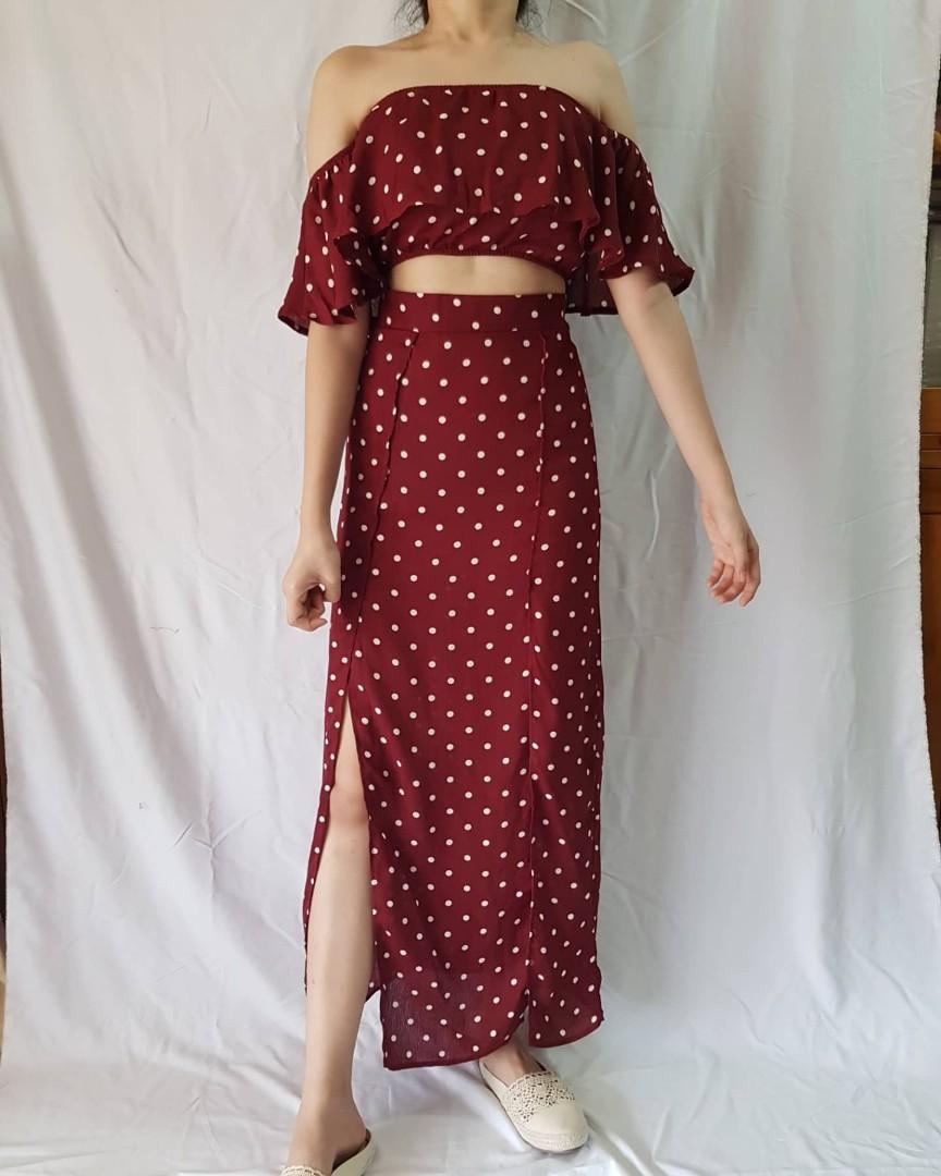 red polka dot two piece set