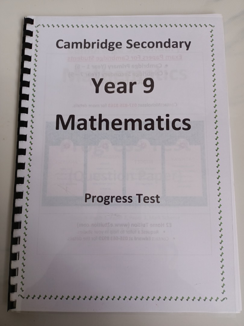 Year 9 Mathematics Progress Test Question Past Year Paper, Hobbies ...