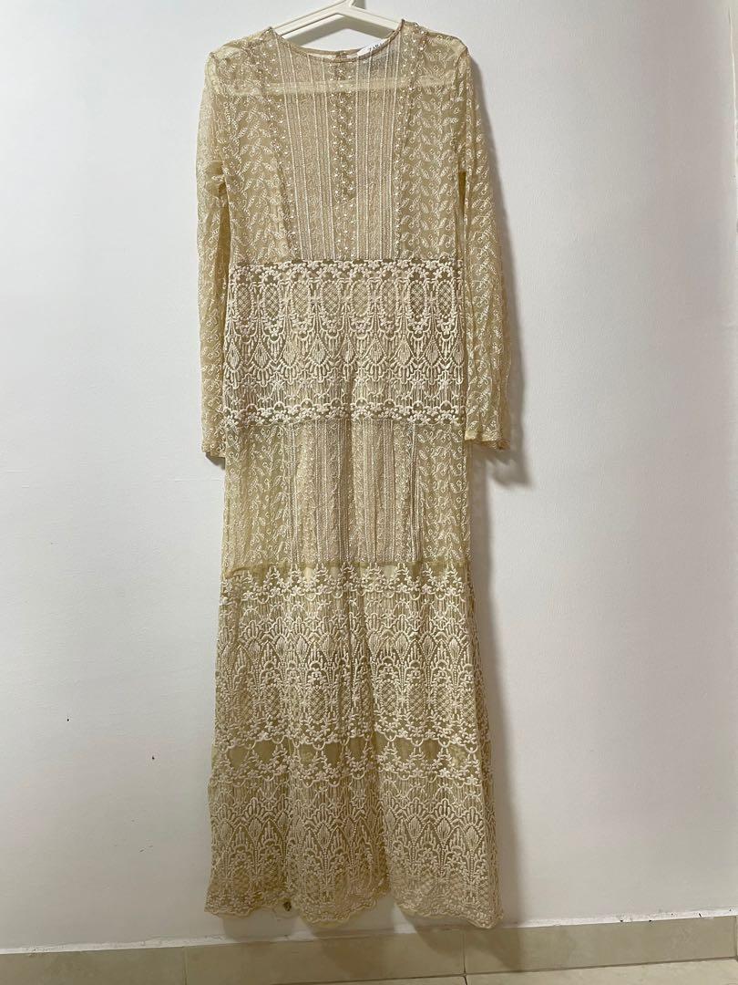 Zara Lace Maxi Dress, Women's Fashion 
