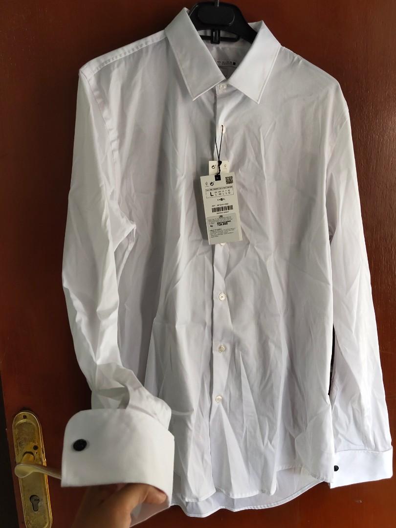Zara slim fit white shirt, Fesyen Pria 