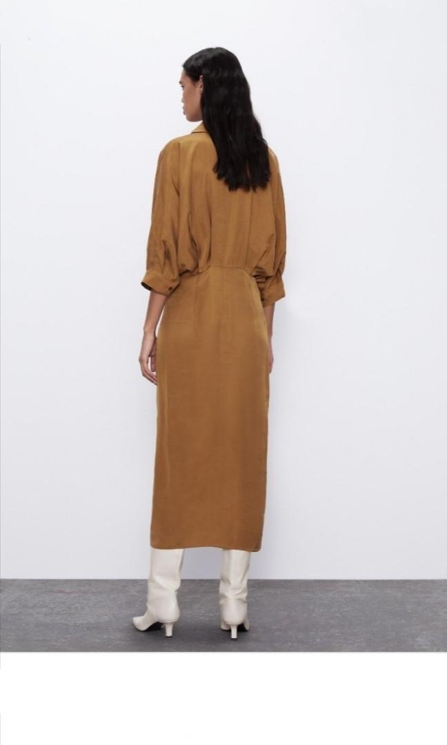 ZARA Toffee Pleated Shirt Dress Women s Fashion Muslimah Fashion