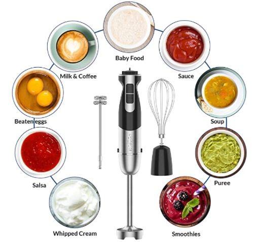 healthomse 3-In-1 Immersion Blender 800W 12-Speed Stainless Steel Hand  Blender with Milk Frother, Egg Whisk, BPA-Free Materials for Soup,  Smoothie