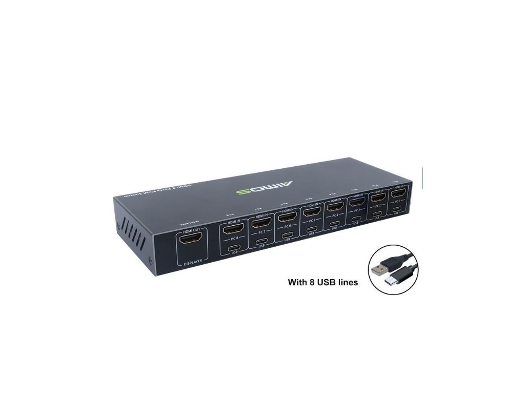 AIMOS KVM Switch 8 ports, 8 In 1 Out HDMI Switcher Box Support 4K30Hz