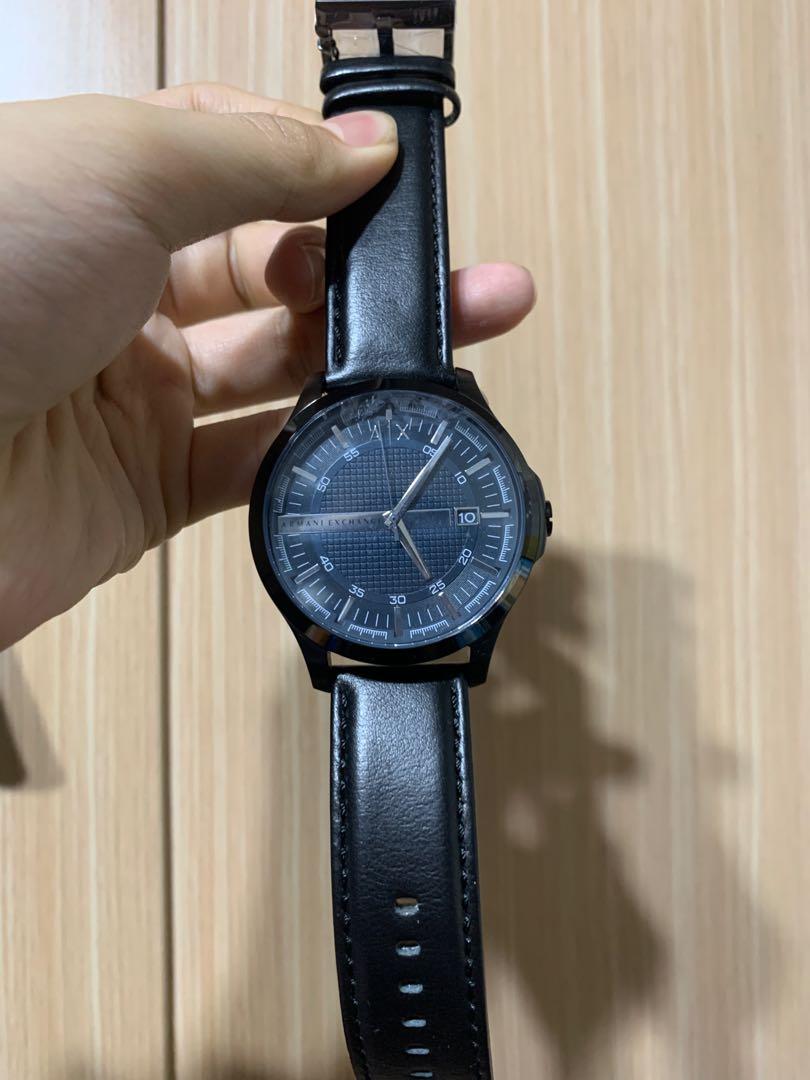 ARMANI EXCHANGE 48mm AX2411 黑色真皮皮帶男錶手錶腕錶日曆日期, 名牌