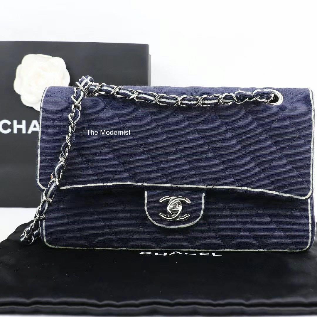 Chanel Blue Quilted Jersey Fabric 2.55 Reissue Double Flap Bag at 1stDibs
