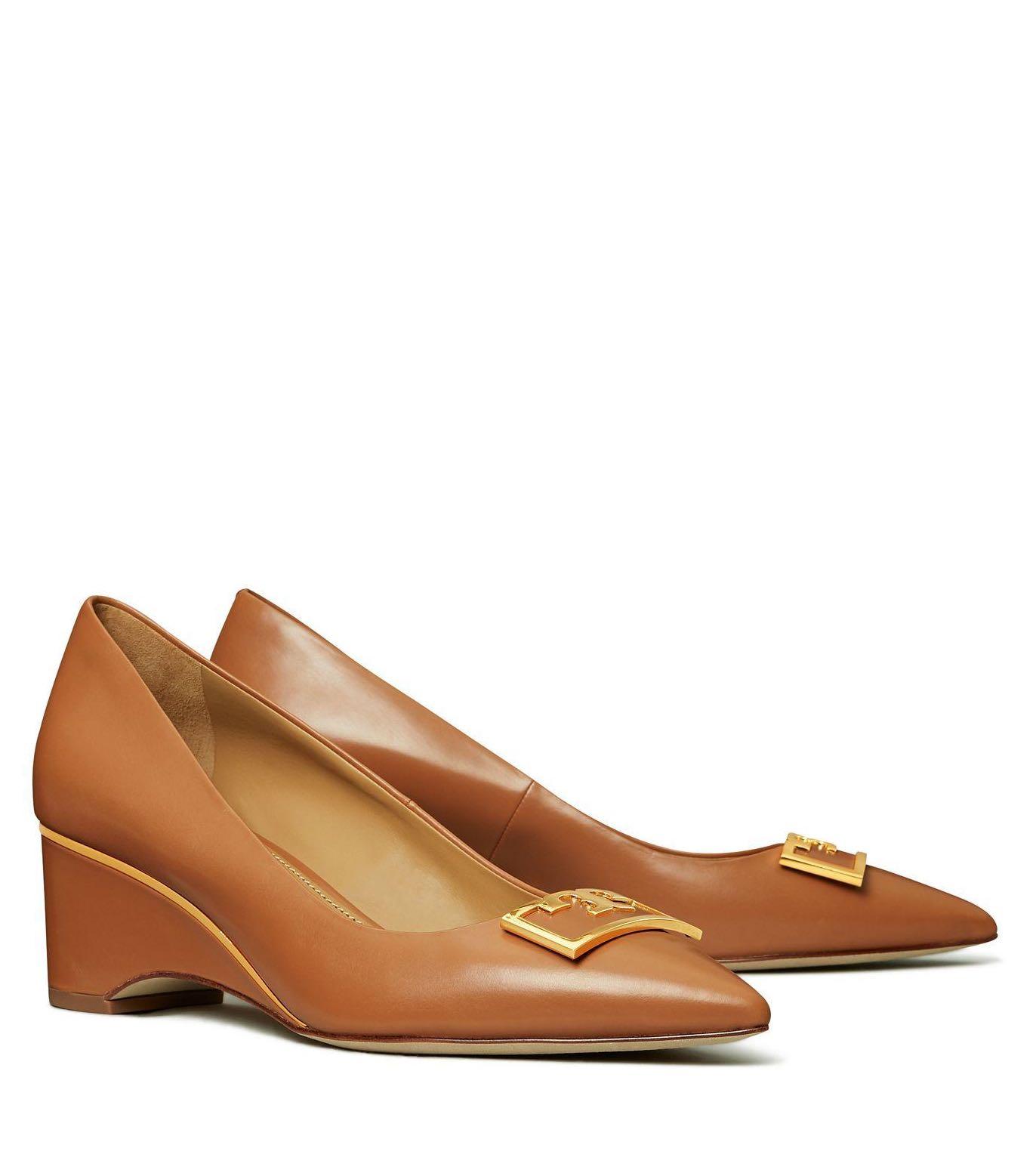Authentic Tory Burch GIGI 55mm wedge heels Tan Leather