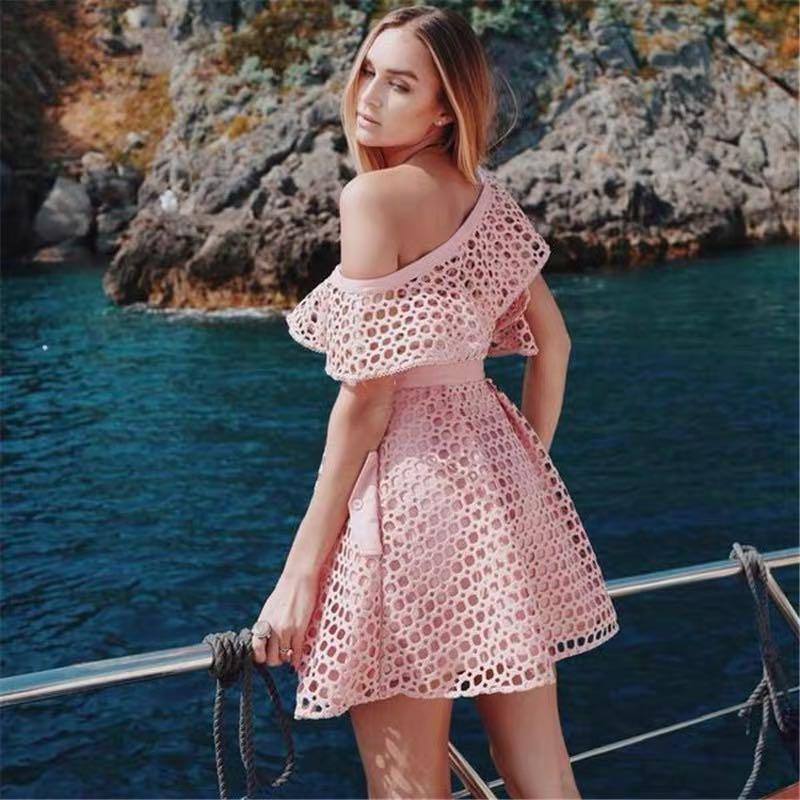 Self portrait guipure hotsell frill mini dress
