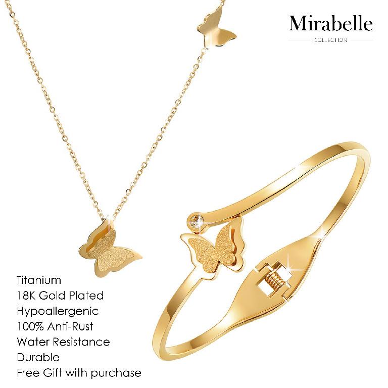 Butterfly Necklace & Bangle Set 18k Gold (Free Gift Box