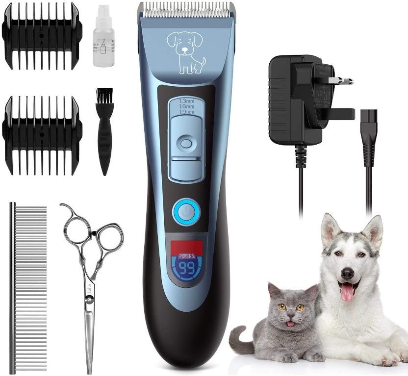 J-Bonest Cordless Dog Grooming Clippers Kit 3 Speeds Low Noise Powerful Rechargeable Pet Shaver Tool Professional Dog Hair Trimmer Set for Large Small Dogs Cats Long Short Curly Hair 
