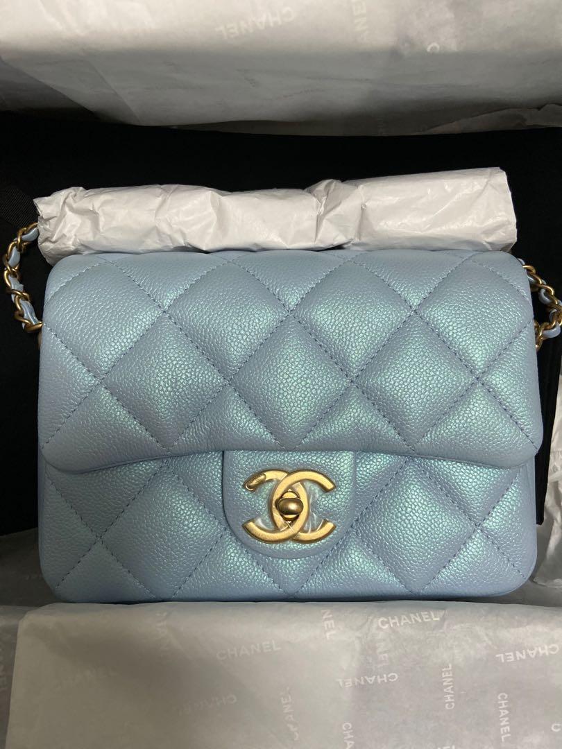 Chanel 21k Blue Iridescent Mini Flap Bag, Women's Fashion, Bags