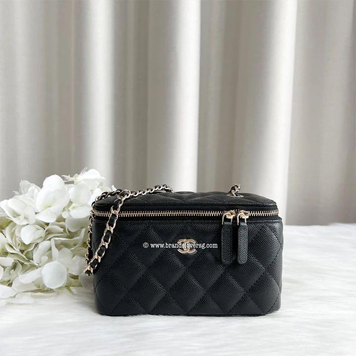 Chanel // Black Caviar Leather 22C Rectangle Quilted Mini Vanity
