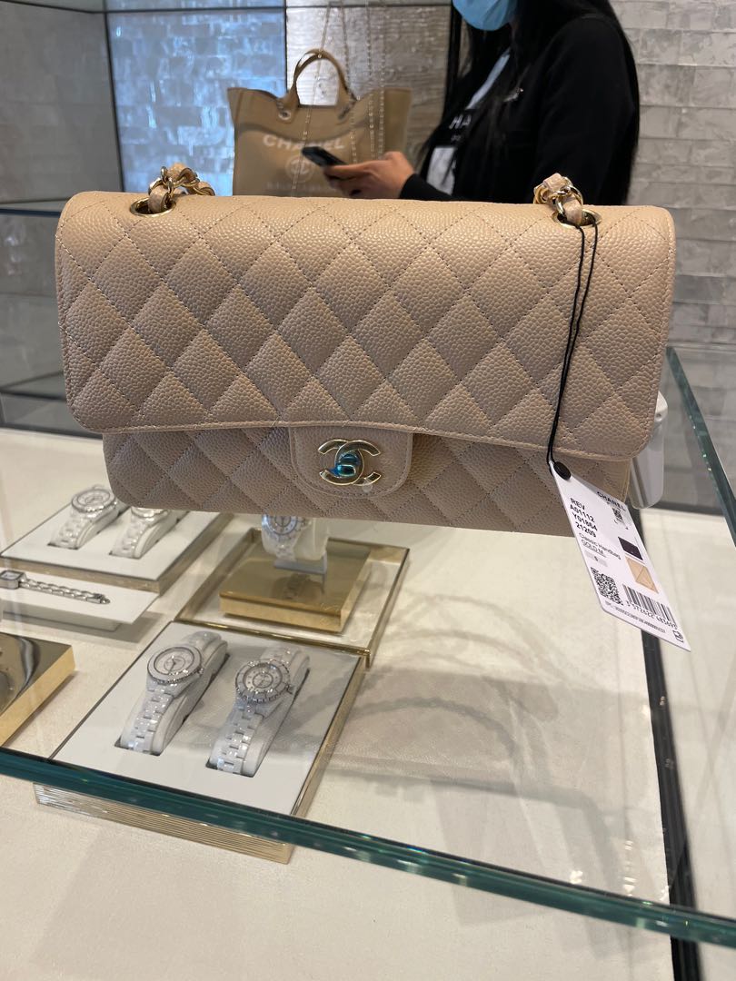 Chanel medium classic flap in beige caviar, Women's Fashion, Bags