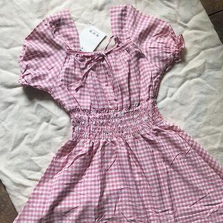 checkered dusty pink mini dress