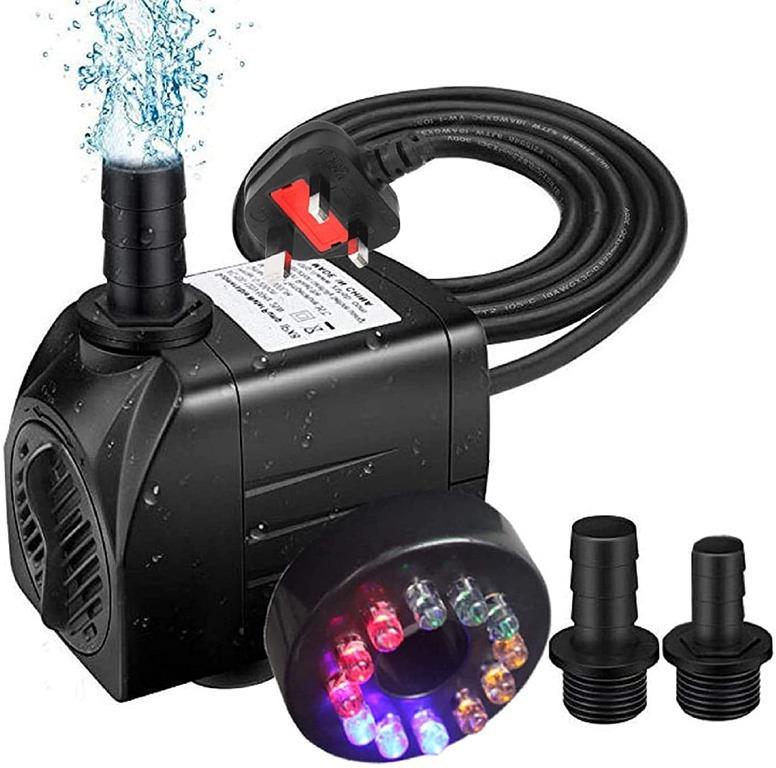 Electric Fountain Water Pump With 12 LED Light Garden Pool Pond Submersible Pump 