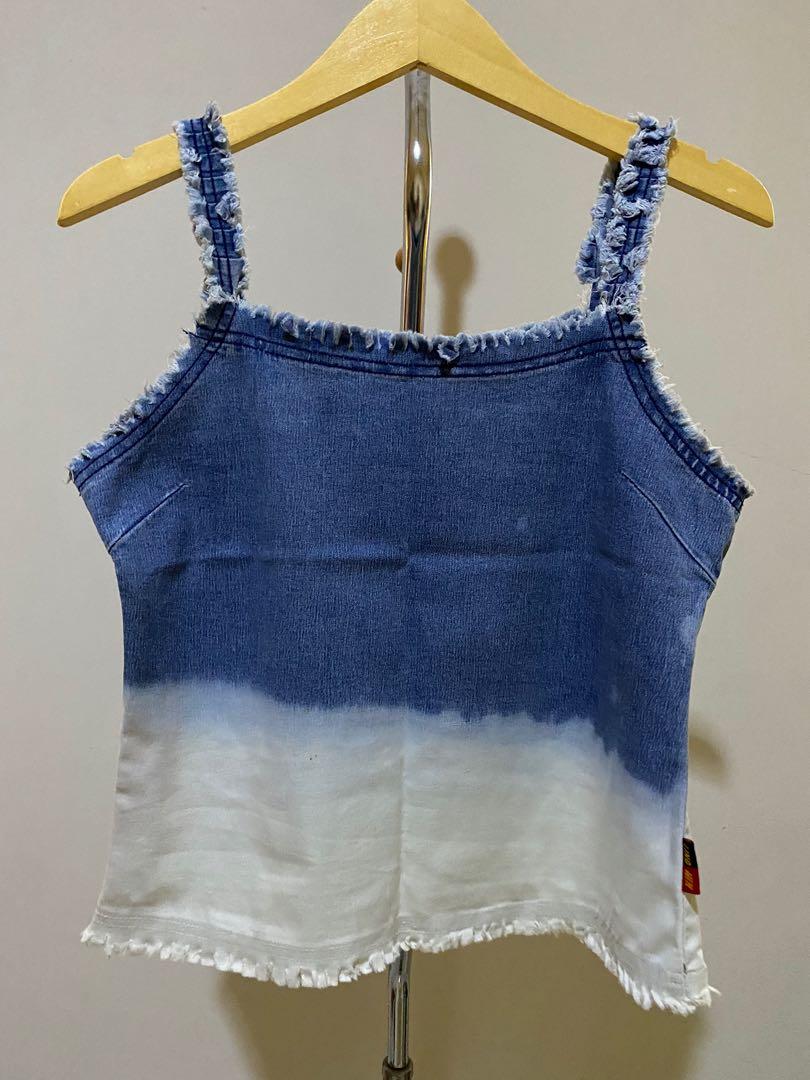Crop Top Denim, Fesyen Wanita, Pakaian 