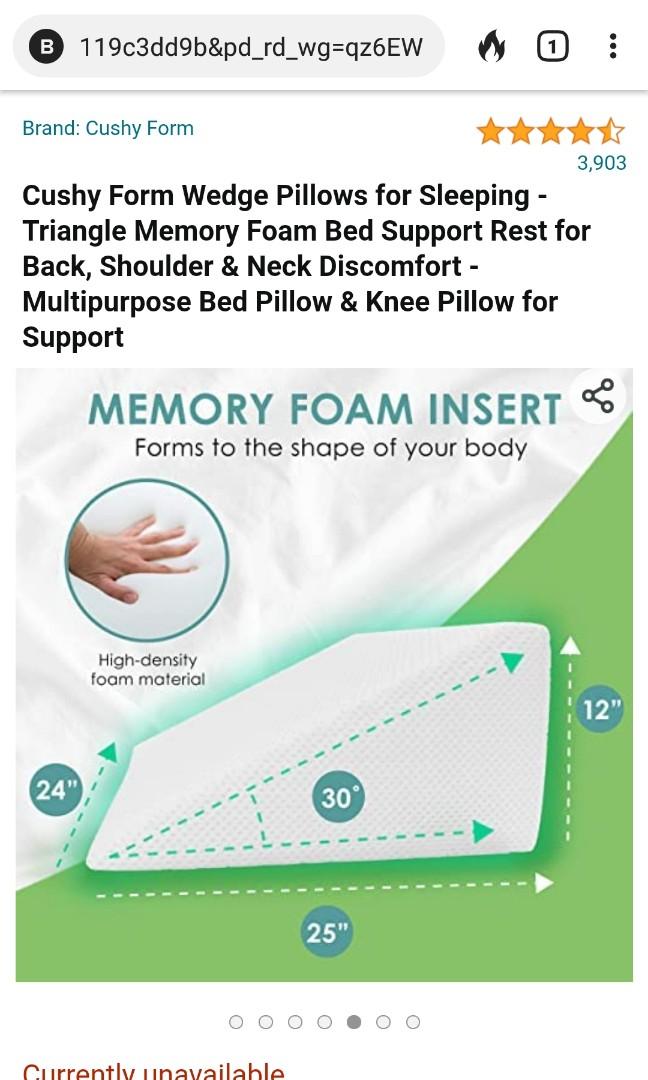 Cushy Form Wedge Pillows for Sleeping - Triangle Memory Foam Bed Support  Rest for Back, Shoulder & Neck Discomfort - Multipurpose Bed Pillow & Knee